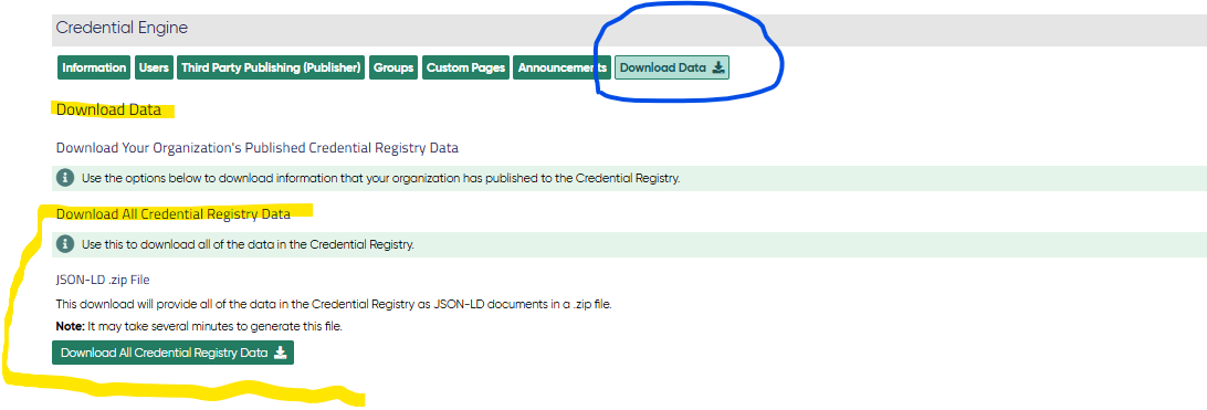 Location to download all registry data to a zip file.